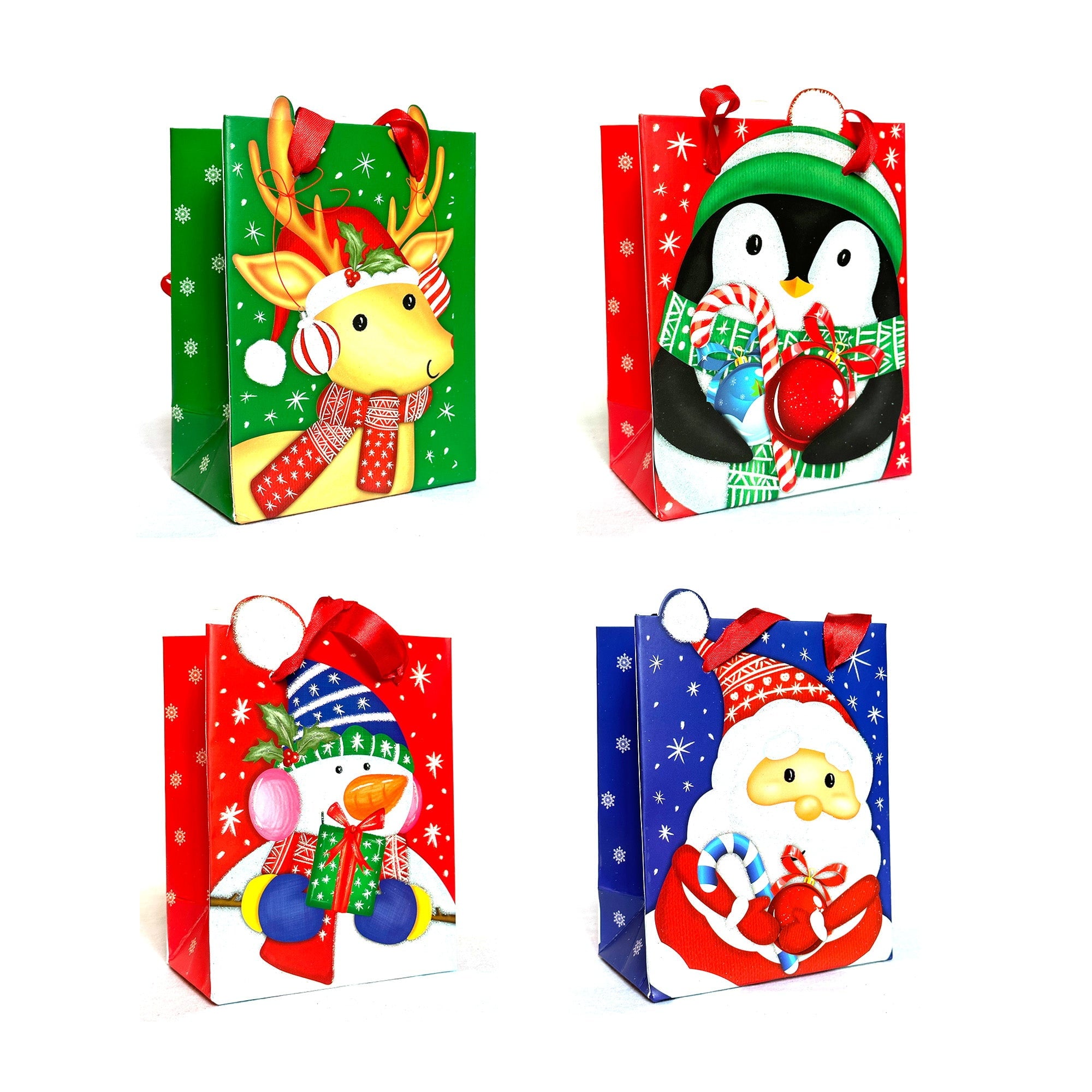 Allgala 12-PC (15.5x12 inch) Premium Vivid Cartoon Design Glitter Chritmas Gift Bag-GP91073