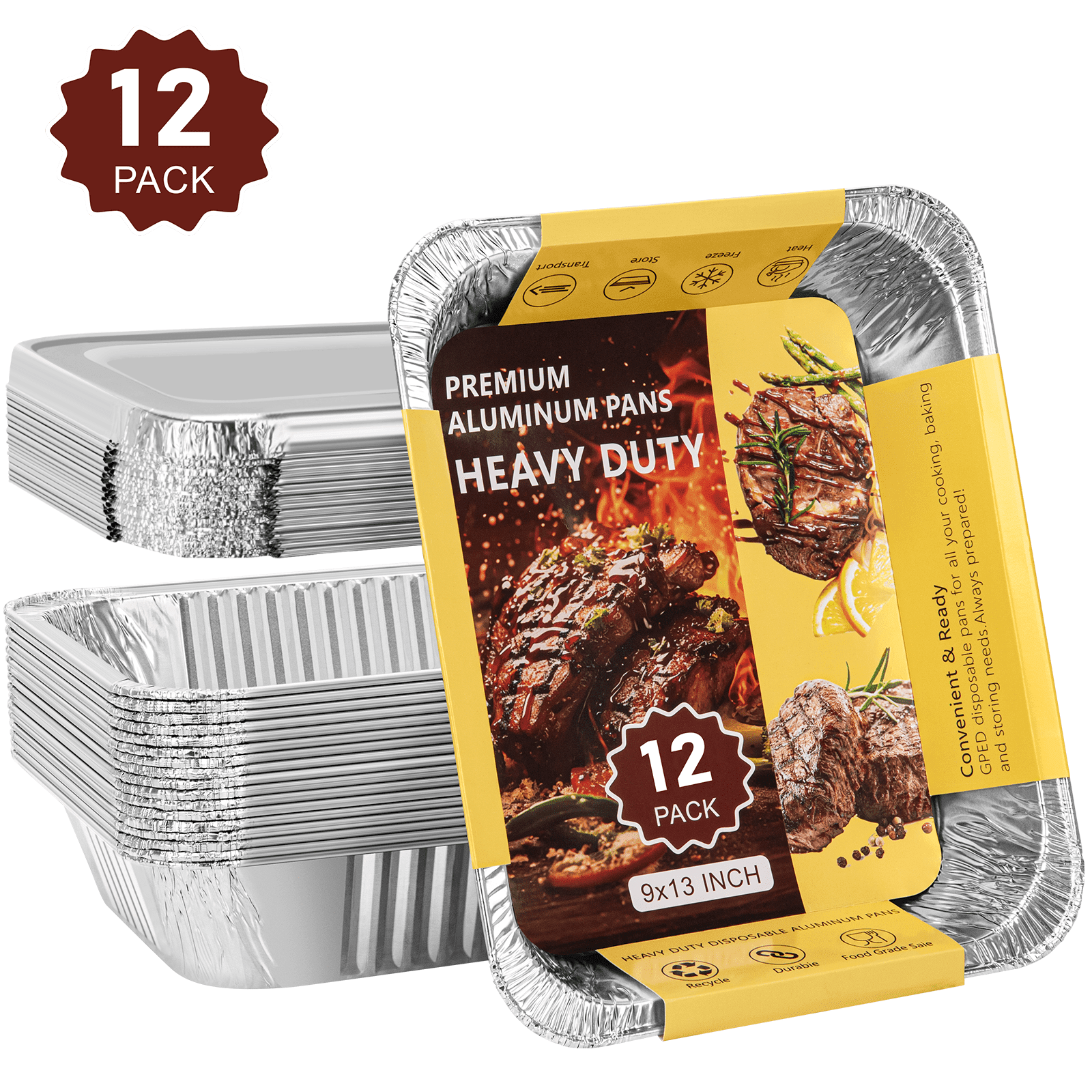 GPED Aluminum Pans, 9X13 Heavy Duty Disposable Foil Pans For Baking Roasting & Chafing, 30 Pack Deep Tin Foil Bakeware, Steam Table Tray, Cookware, Food Prepping, Cake & Oven Pan