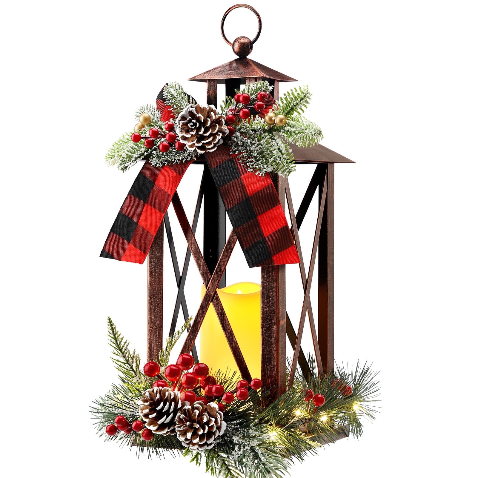 Ayieyill 15" Tall Christmas Lanterns Indoor Outdoor with LED and Ribbon, Hanging Christmas Decortions Candle Lanterns | Black