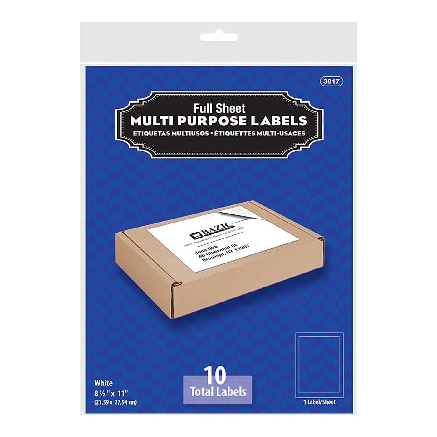 BAZIC White Label 8.5"X11" Address Stickers for Printer (10/Pack), 24-Packs