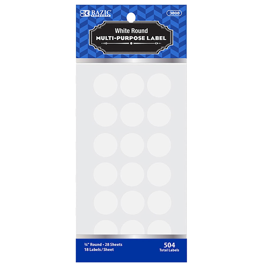 BAZIC White Round Label 3/4" Labels for File Folder (504/Pack), 24-Packs