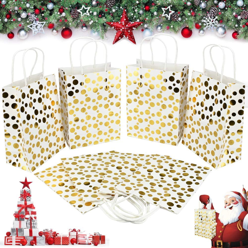 BUZIFU 24pcs Christmas Paper Gift Bags Kraft Paper Party Favor Bags with Handles Small Paper Goodie Sweet Bags Recyclable Paper Carrier for Birthday/Wedding/Shopping (8.07x5.71x3.15in)