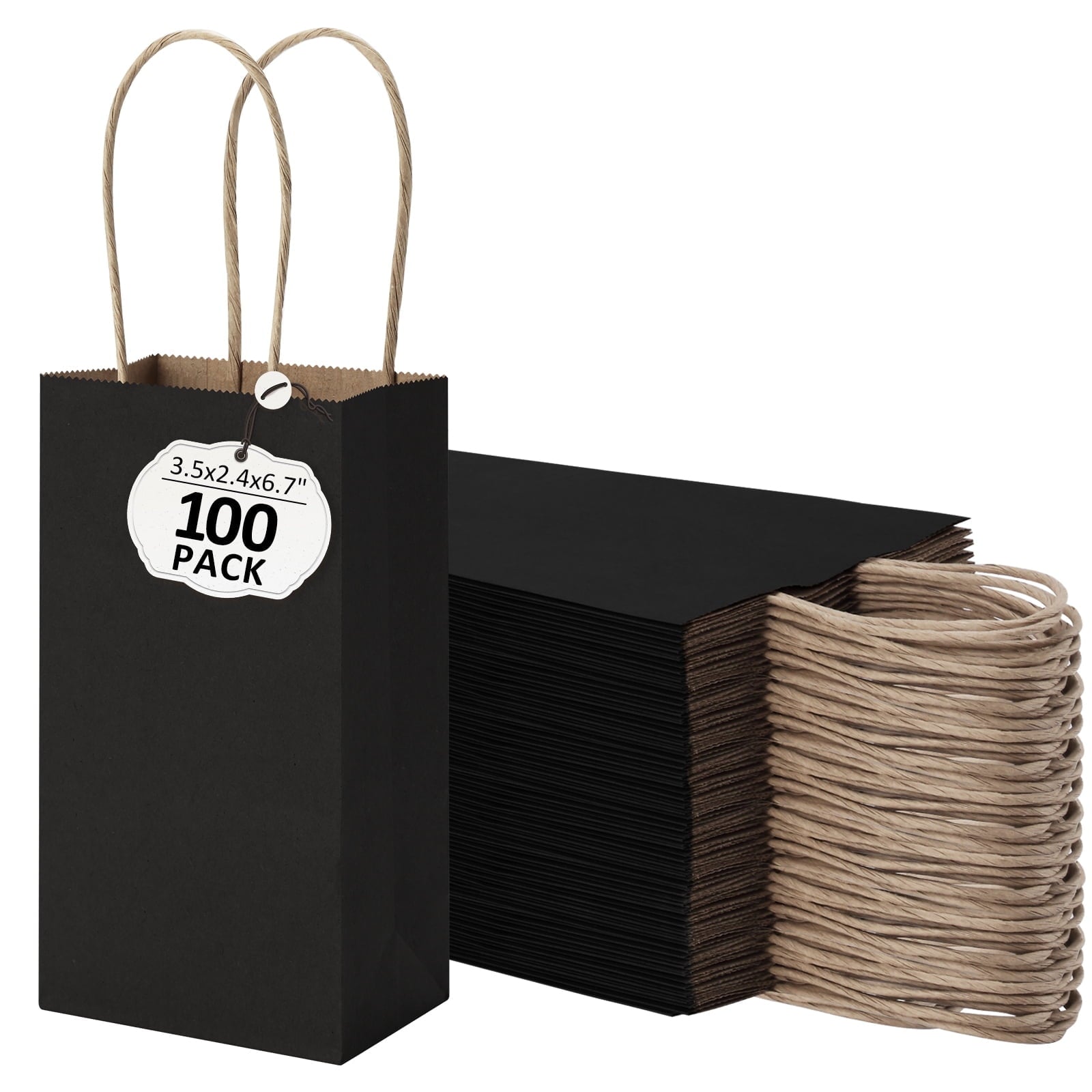 BagDream 100 Pack Mini White Gift Bags with Handles 3.5x2.4x6.7 Recyclable Kraft Paper Bags for Party Favor, Birthday, Baby Shower, Candy, Small Business