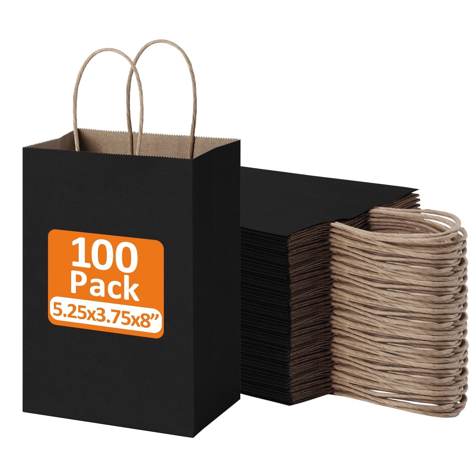 BagDream 100 Pack White Gift Bags with Handle, 5.25x3.75x8" Small Kraft Paper Bags for Birthday Wedding Party Favors Grocery Retail Business