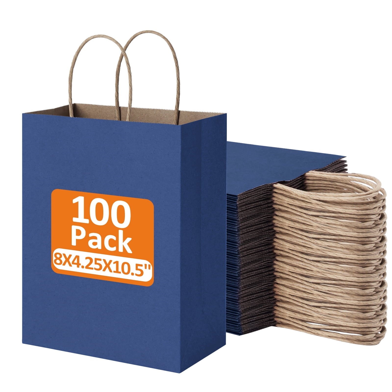 BagDream 100Pcs Paper Gift Bags 8x4.25x10.5 White Kraft Paper Bags with Handles Shopping Bags Bulk Medium Size for Wedding, Mother's Day, Baby Show and Birthday