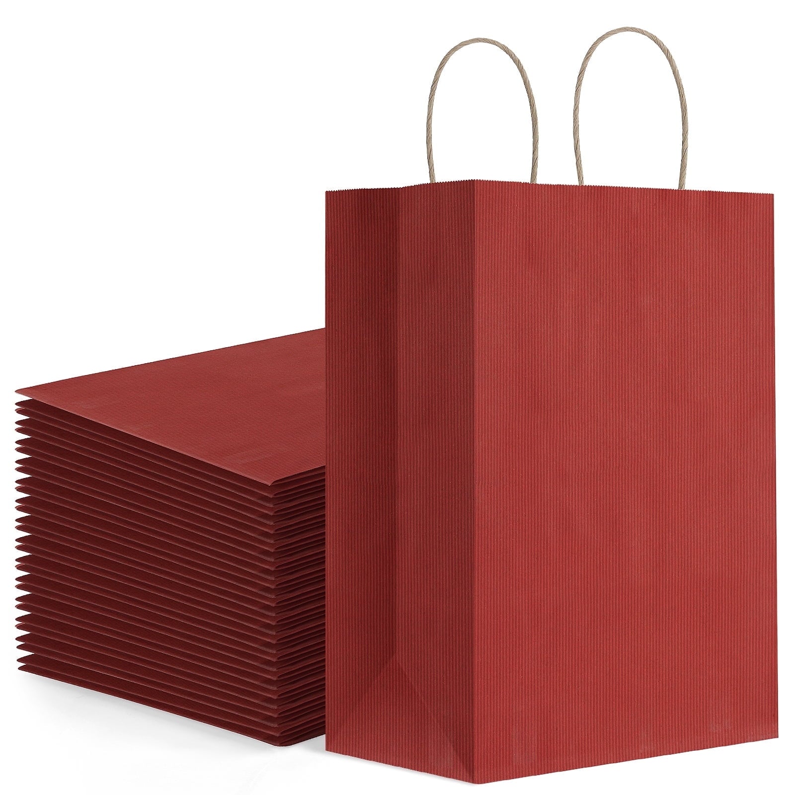 BagDream 100 Pack Red Gift Bags with Handles Medium Paper Treat Bags for Birthday, Christmas, Valentine's Day & Wedding, 8x4.25x10.5inches