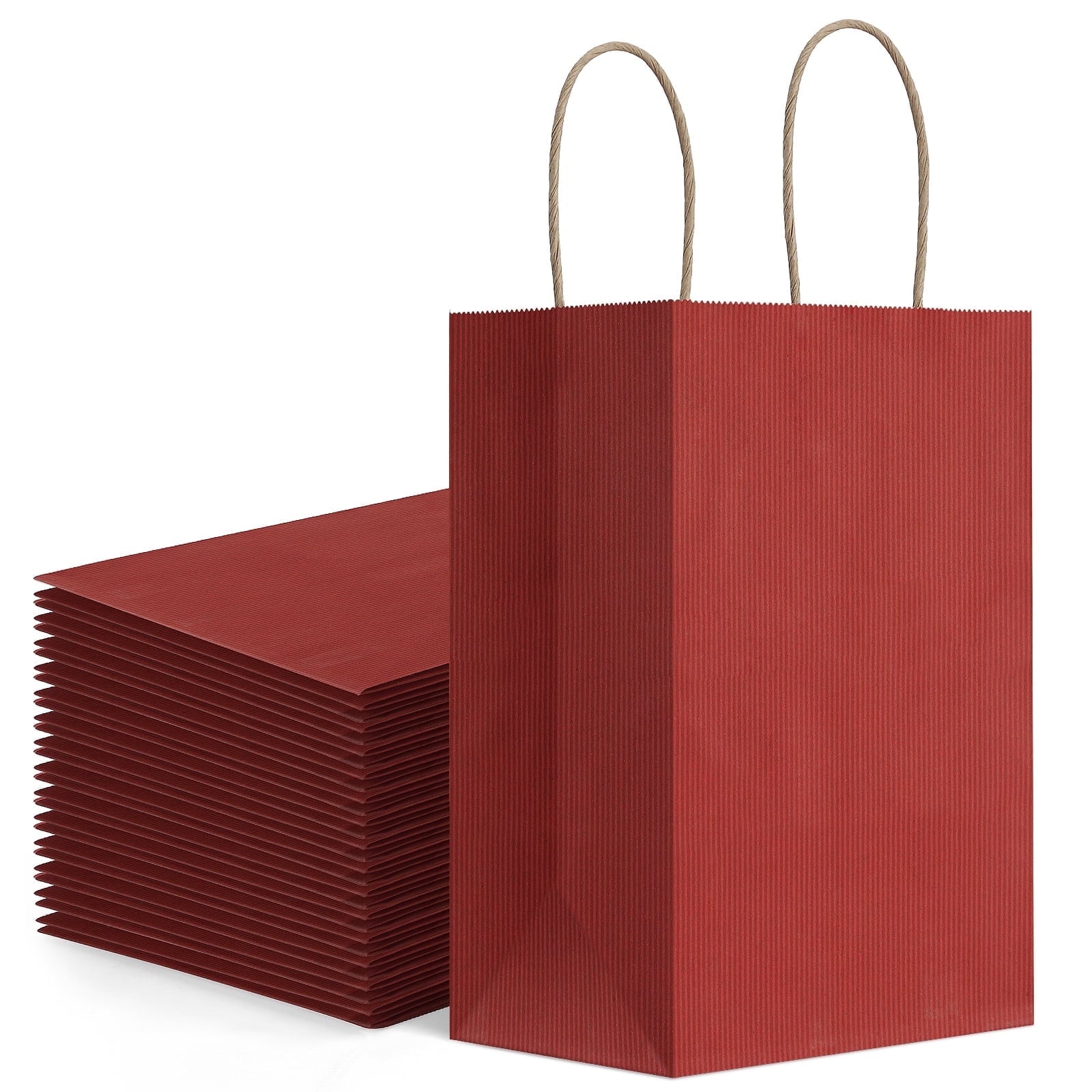 BagDream 100 Pack Green Gift Bags with Handles Small Kraft Paper Bags for Birthday, Christmas, Gifts, Holidays, 5.25x3x8inches