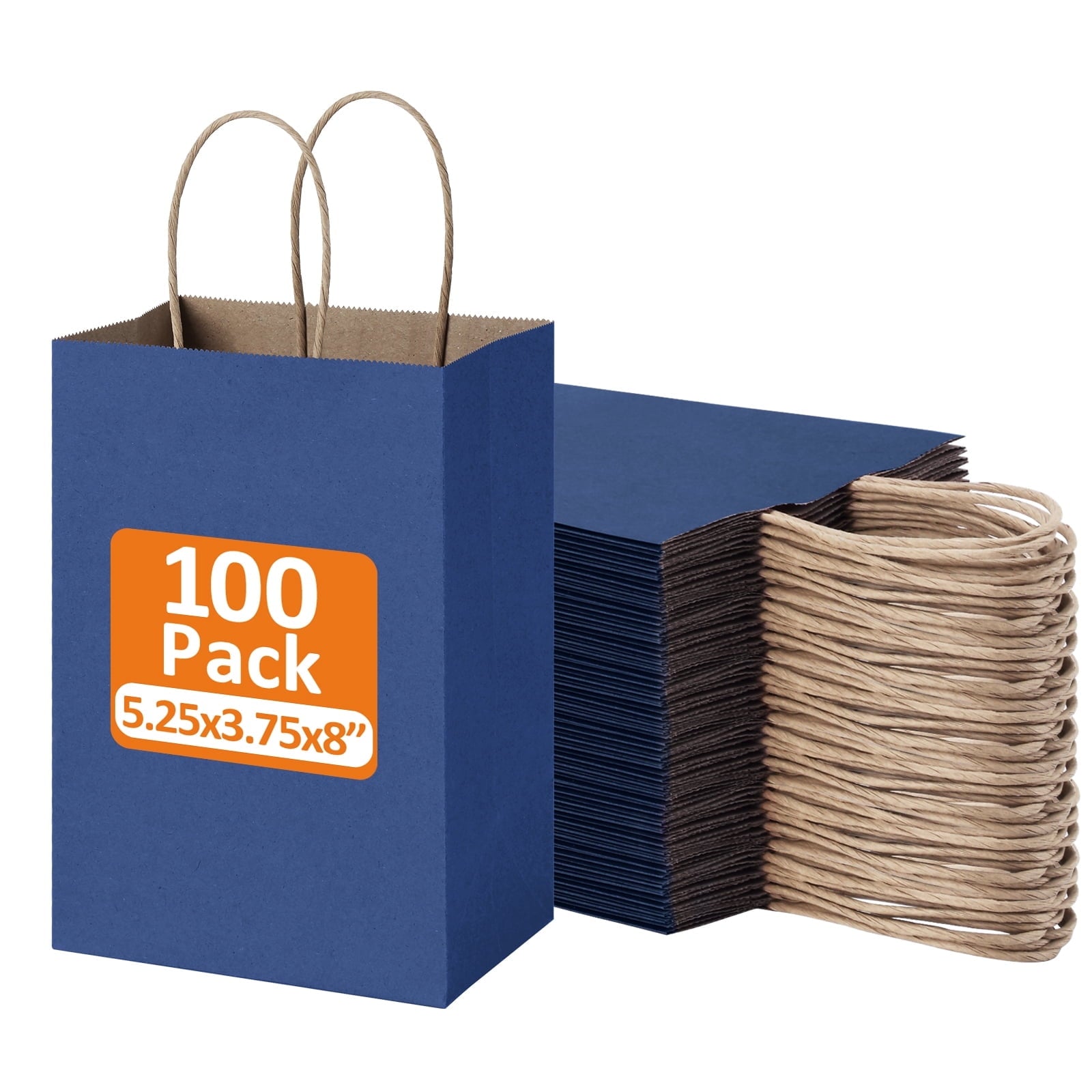 BagDream 100 Pack White Gift Bags with Handle, 5.25x3.75x8" Small Kraft Paper Bags for Birthday Wedding Party Favors Grocery Retail Business