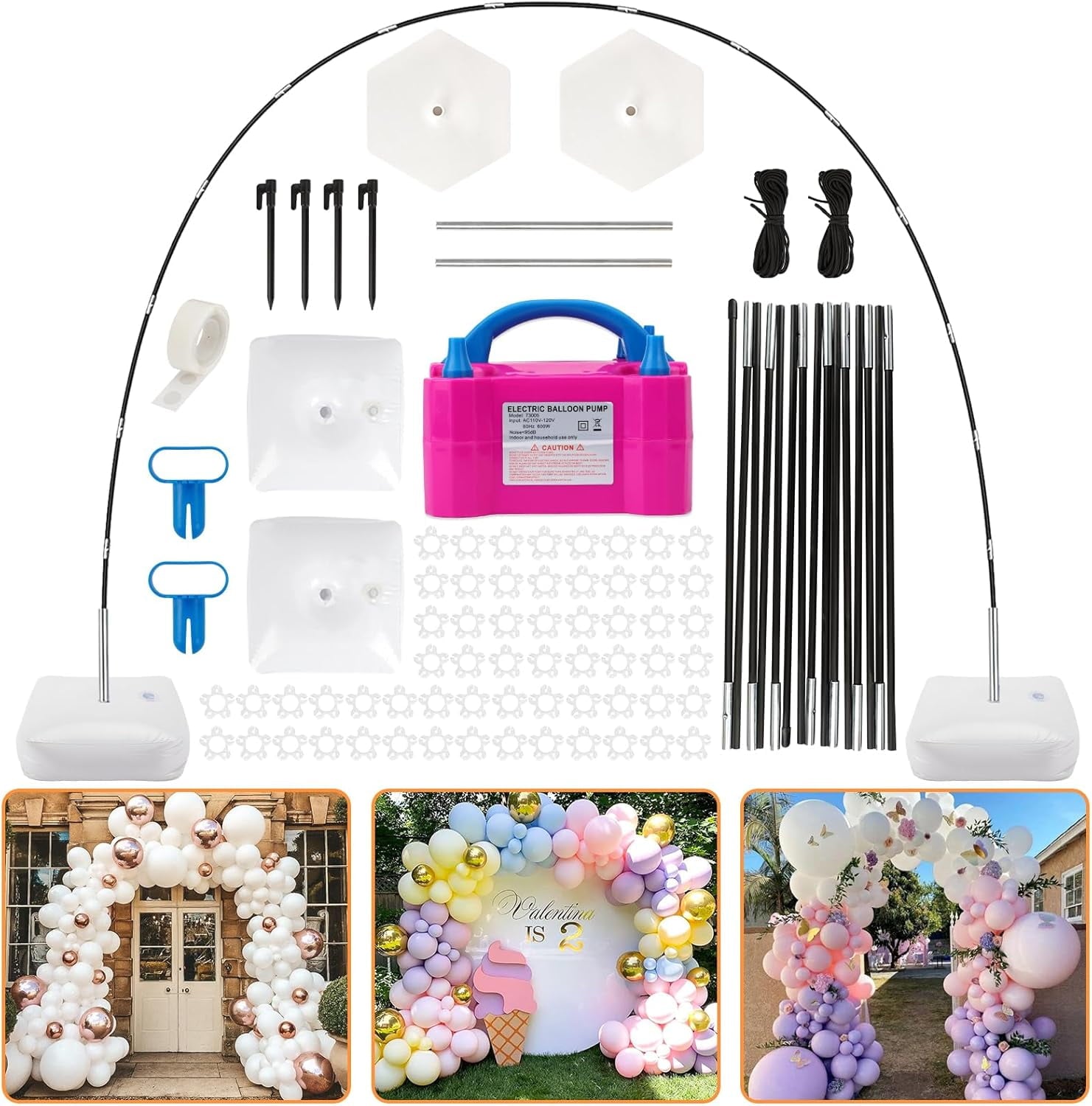 Balloon Arch Kit and Balloon Pump, 10Ft Wide Adjustable Balloon Arch Stand for Floor Frame with Electric Pump Bases Balloon Accessories for Birthday Party Baby Shower Festival Decorations