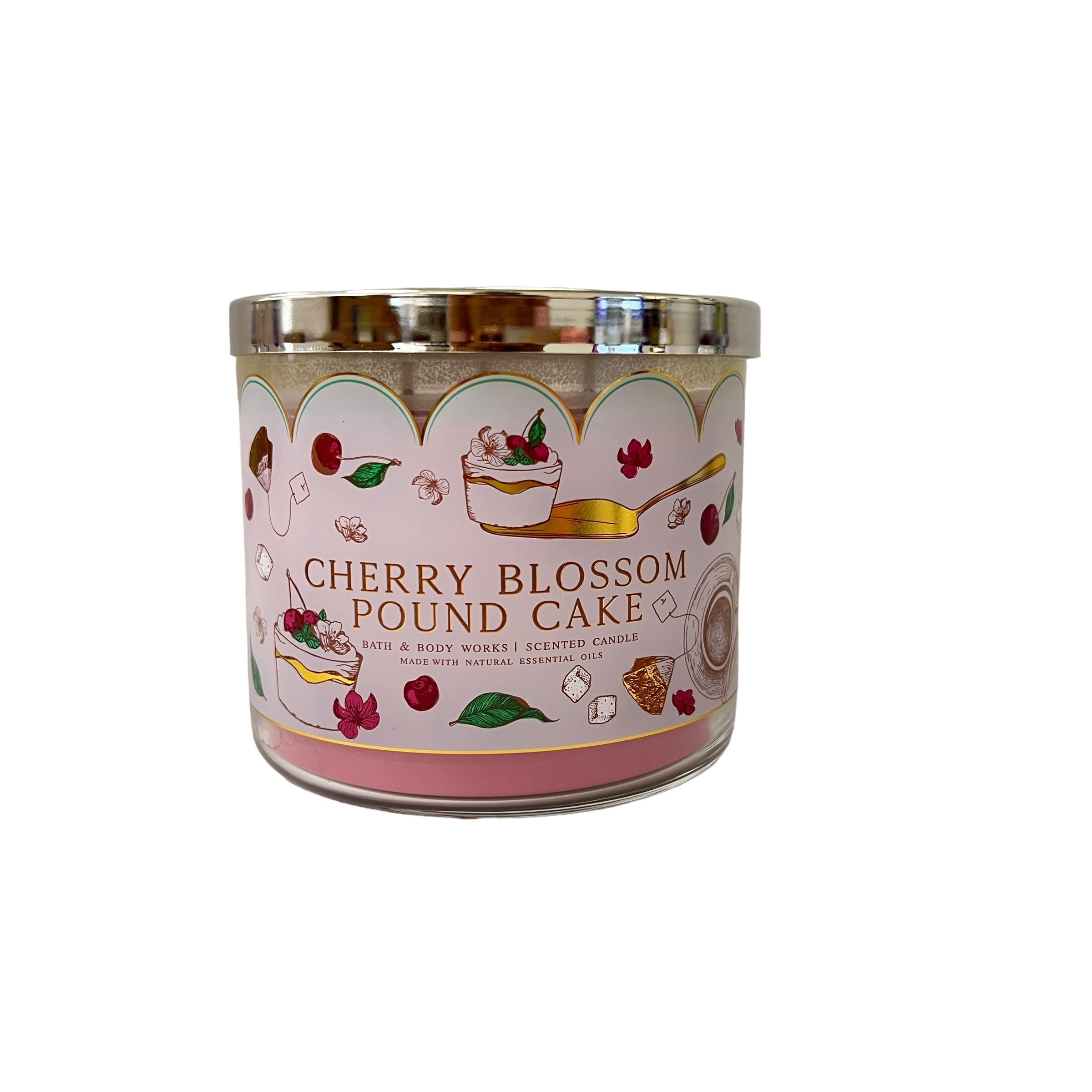 Bath & Body Works Cherry Blossom Pound Cake 3 Wick Candle 14.5 oz