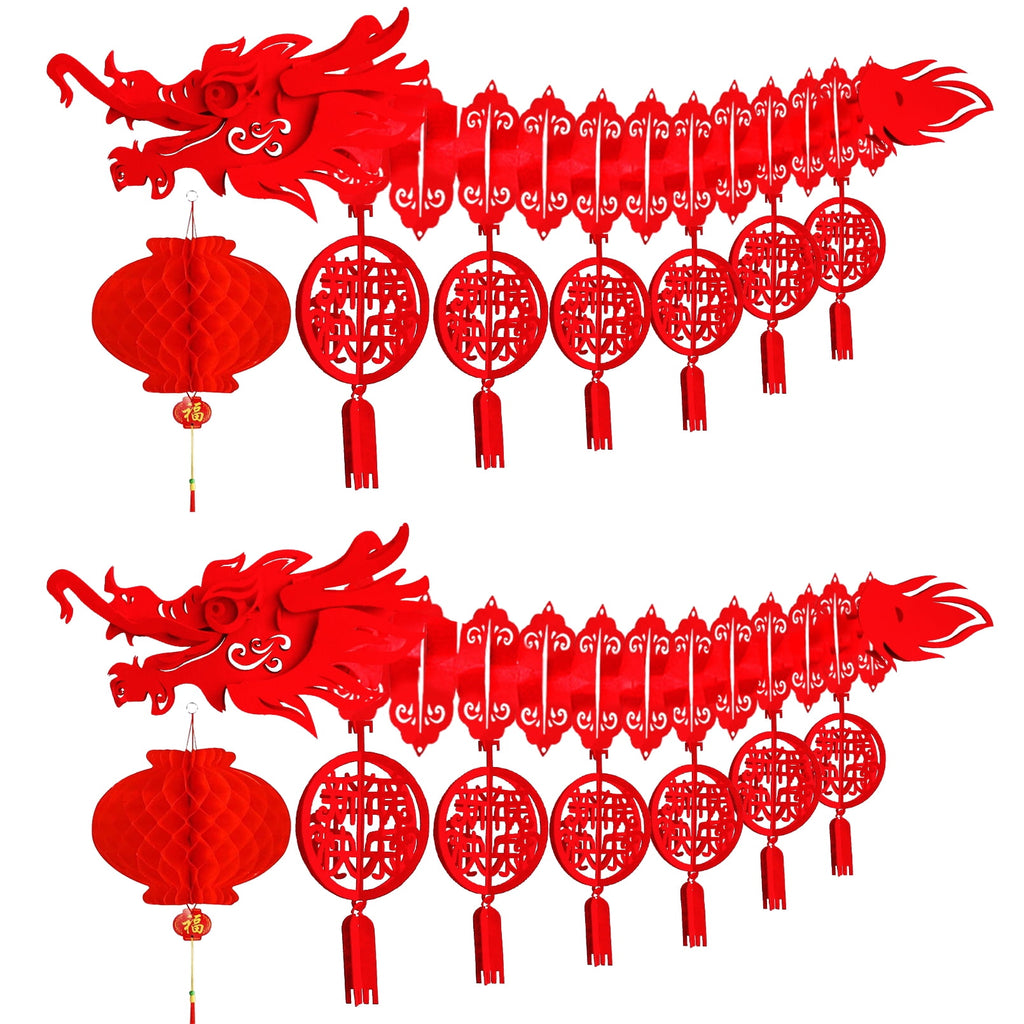 Bealkimm  Chinese New Year Dragon, 2PCS 3D Chinese New Year Dragon Ceiling Decorations and 2PCS Chinese Lanterns for Chinese New Year Decorations 2024