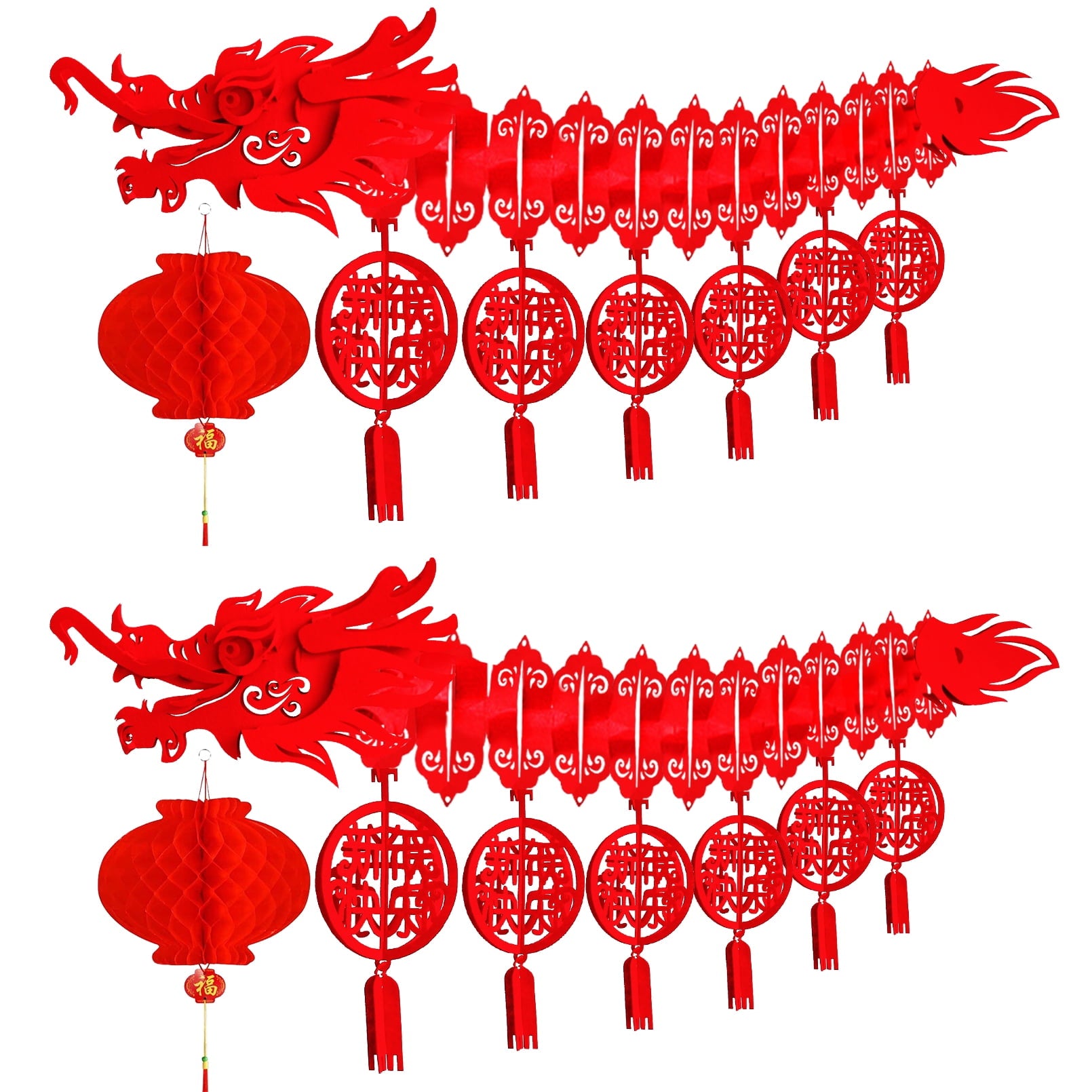 Bealkimm  Chinese New Year Dragon, 2PCS 3D Chinese New Year Dragon Ceiling Decorations and 2PCS Chinese Lanterns for Chinese New Year Decorations 2024