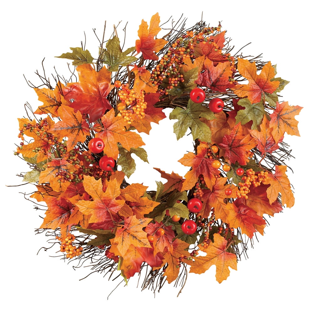 Berry and Autumn Leaves Wreath by Collections Etc., 20-Inch  Diameter, Leaf Wreath for Fall and Home Decor