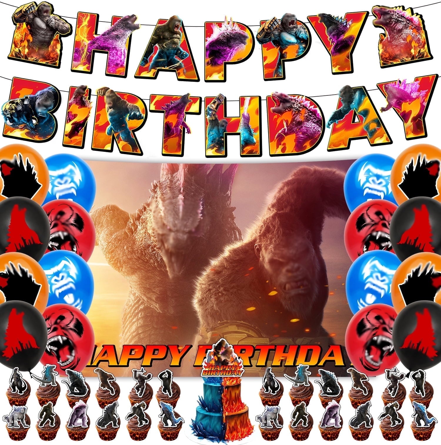 Birthday Party Decorations Supplies for Girls Boys,Monster Theme Set Include Backdrop,Banner,Cupcake Toppers,Balloons,Cake Topper