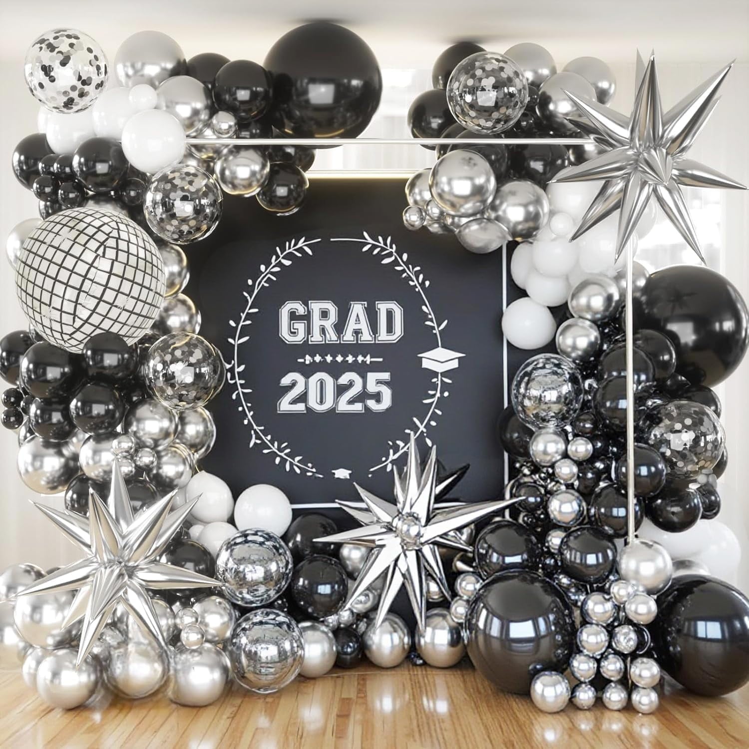 Black and Gold Balloons Garland Arch Kit, Black Gold Confetti Balloons for Class 2025 Graduation Grad Party Decorations Birthday Retirement Prom Bachelorette Pool Party Anniversary Decorations