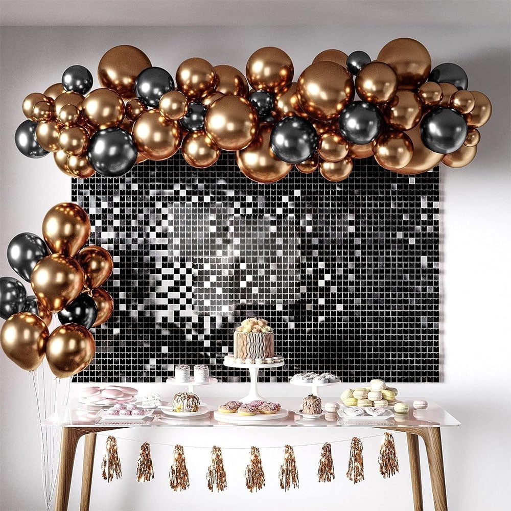 Black Shimmer Wall Backdrop 24PCS Sequin Panels for Wedding, Birthday, Graduation, Party Decorations
