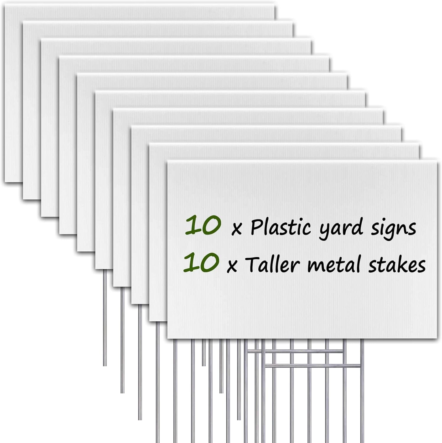 Blank Yard Signs with Stakes, 10 Pack Lawn Signs Corrugated Plastic 17x12 Inches Custom Double Sided for Yard Sale Outdoor, Garage, Open House, Estate, Guidepost, Birthday Party