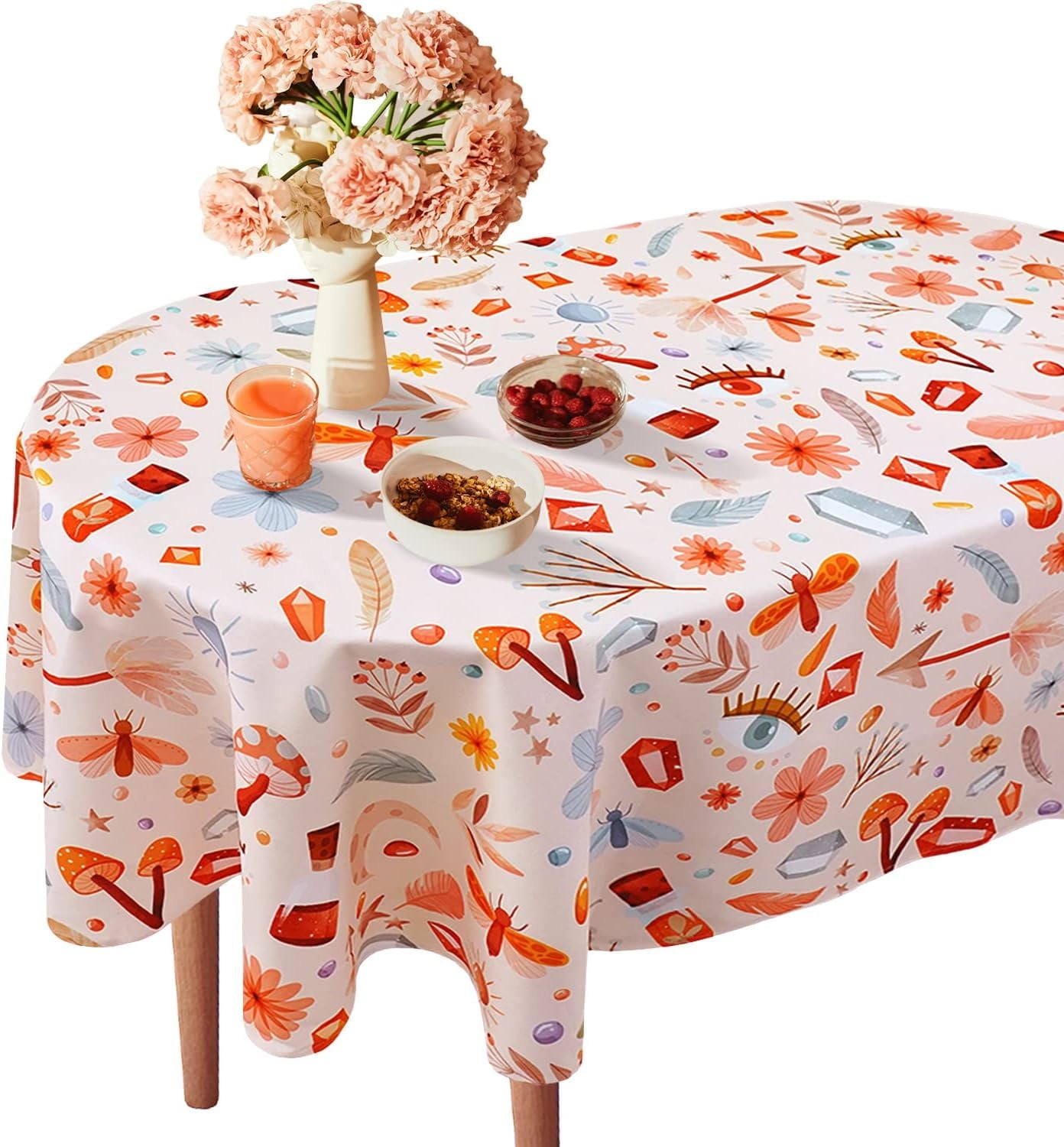 Daisy Floral Oval Tablecloth 60 x 84, Yellow White Floral Spring Tablecloth Table Cover, Elegant Country Table Cloths for Parties, Kitchen Dining Table,Polyester Fabric Flower Tablecloth, Daisy Decor