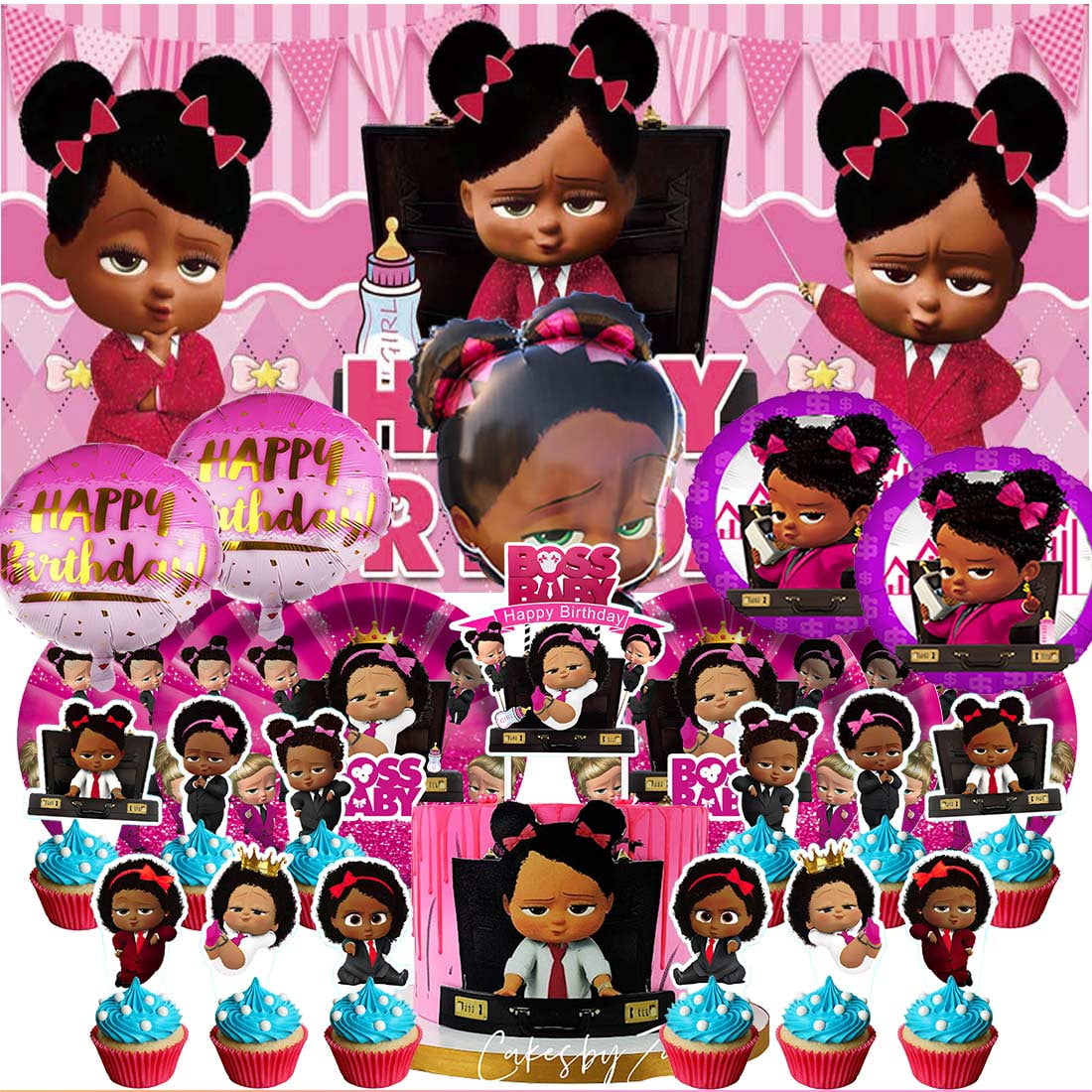 Boss Baby Africa Girl Party Supplies Decor Tableware Backdrop Banner Cake Topper Balloons Birthday Decorations