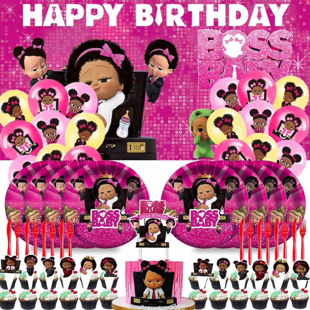 Boss Baby Africa Girl Party Supplies Plates Decorations Birthday Cake Topper Banner Decor Backdrop Balloons