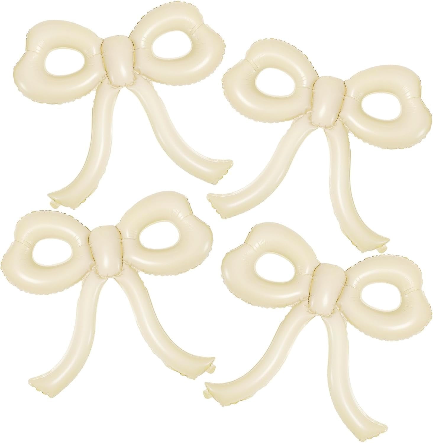 Bow Themed Party Decorations 4 Pack, Large 30x28 Inch Cream Foil Balloons with Ribbon for s Women Birthday Wedding Shower, Beige