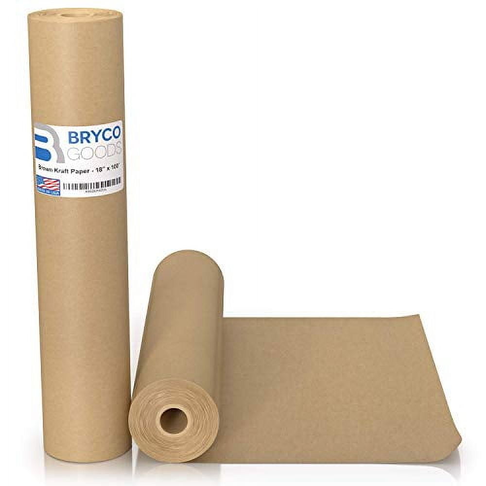 Bryco Goods (Pack of 2) Brown Kraft Paper Rolls - 18 Inch x 100 Feet - Moving Supplies, Gift Wrapping, Arts & Crafts, Bulletin Board, Packing Paper – USA Made