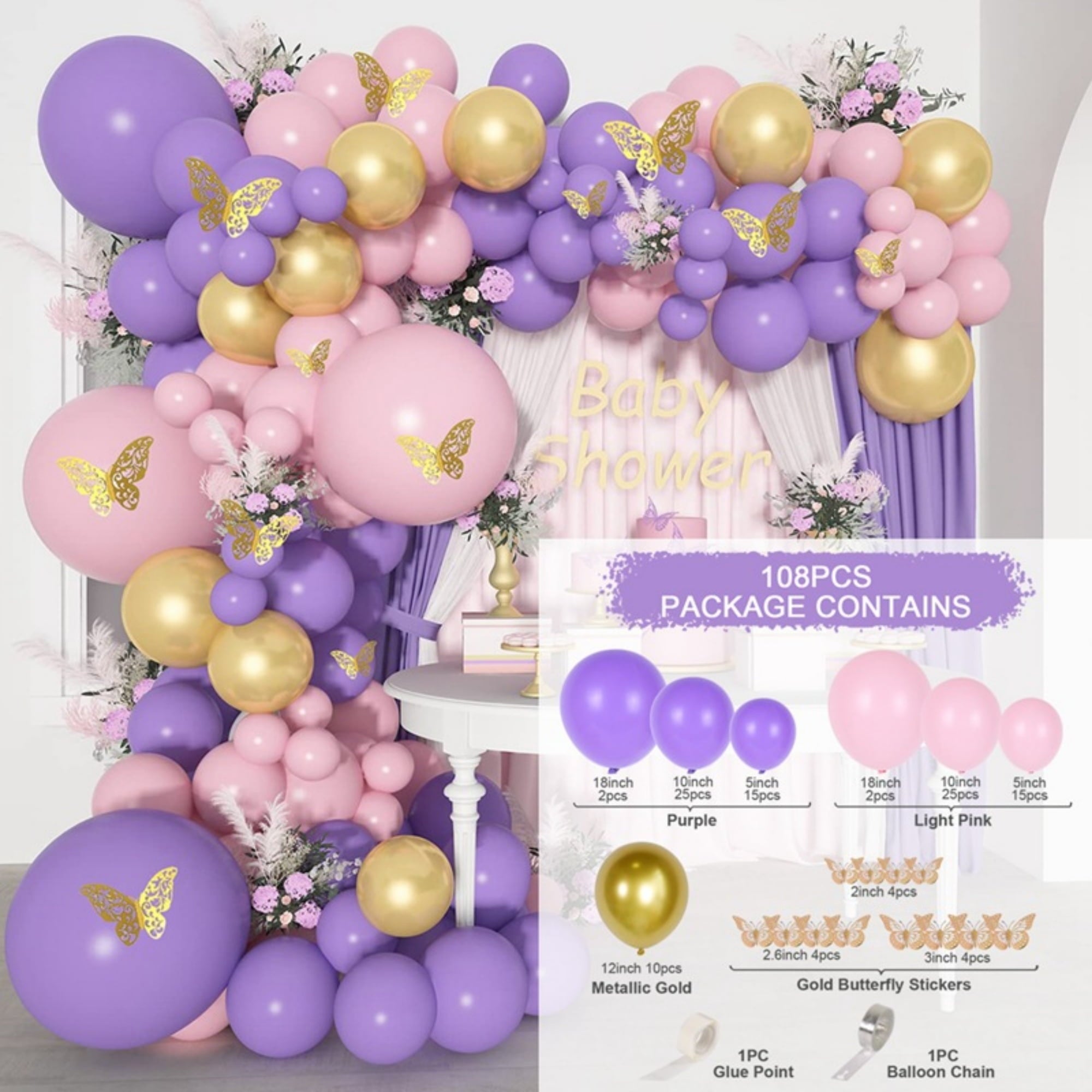 Butterfly Sequin Balloon Arch Kit - Colorful Latex Balloons & Decorative Scraps For Birthday & Anniversary Parties