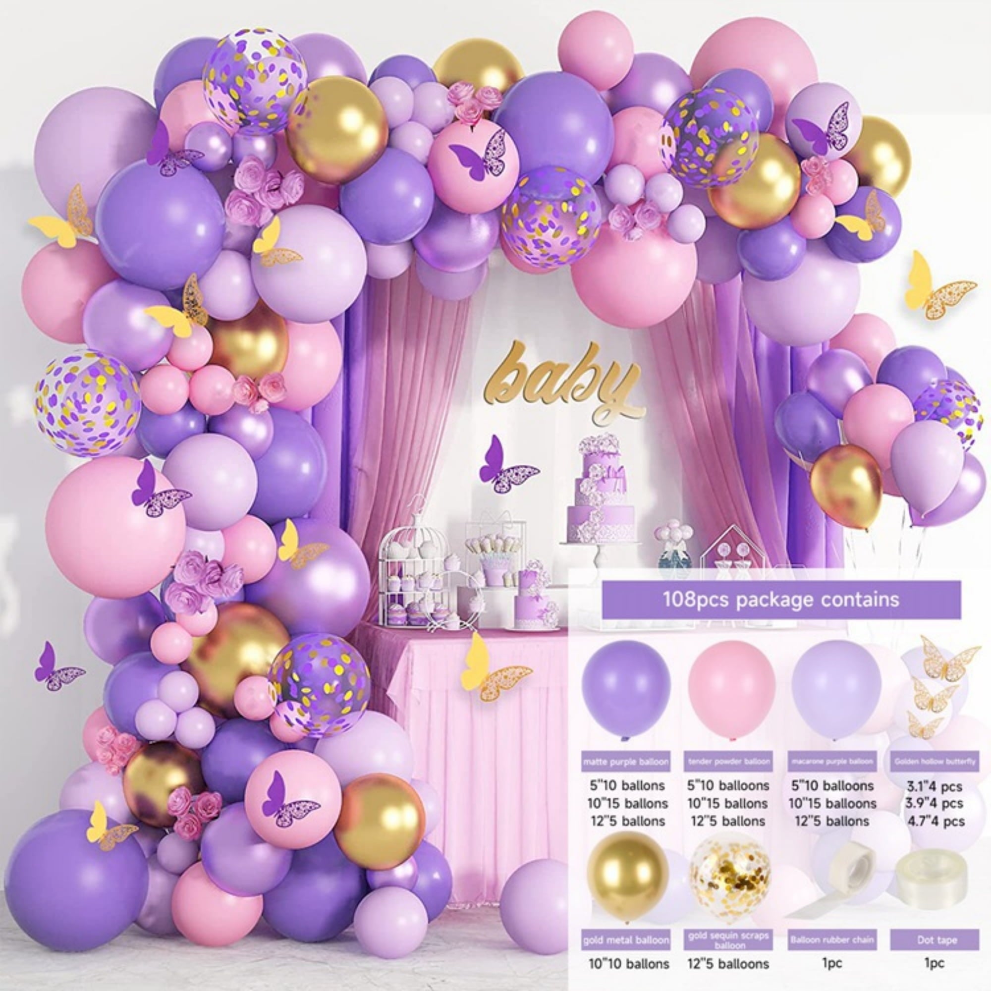 Butterfly Sequin Balloon Arch Kit - Colorful Latex Balloons & Decorative Scraps For Birthday & Anniversary Parties