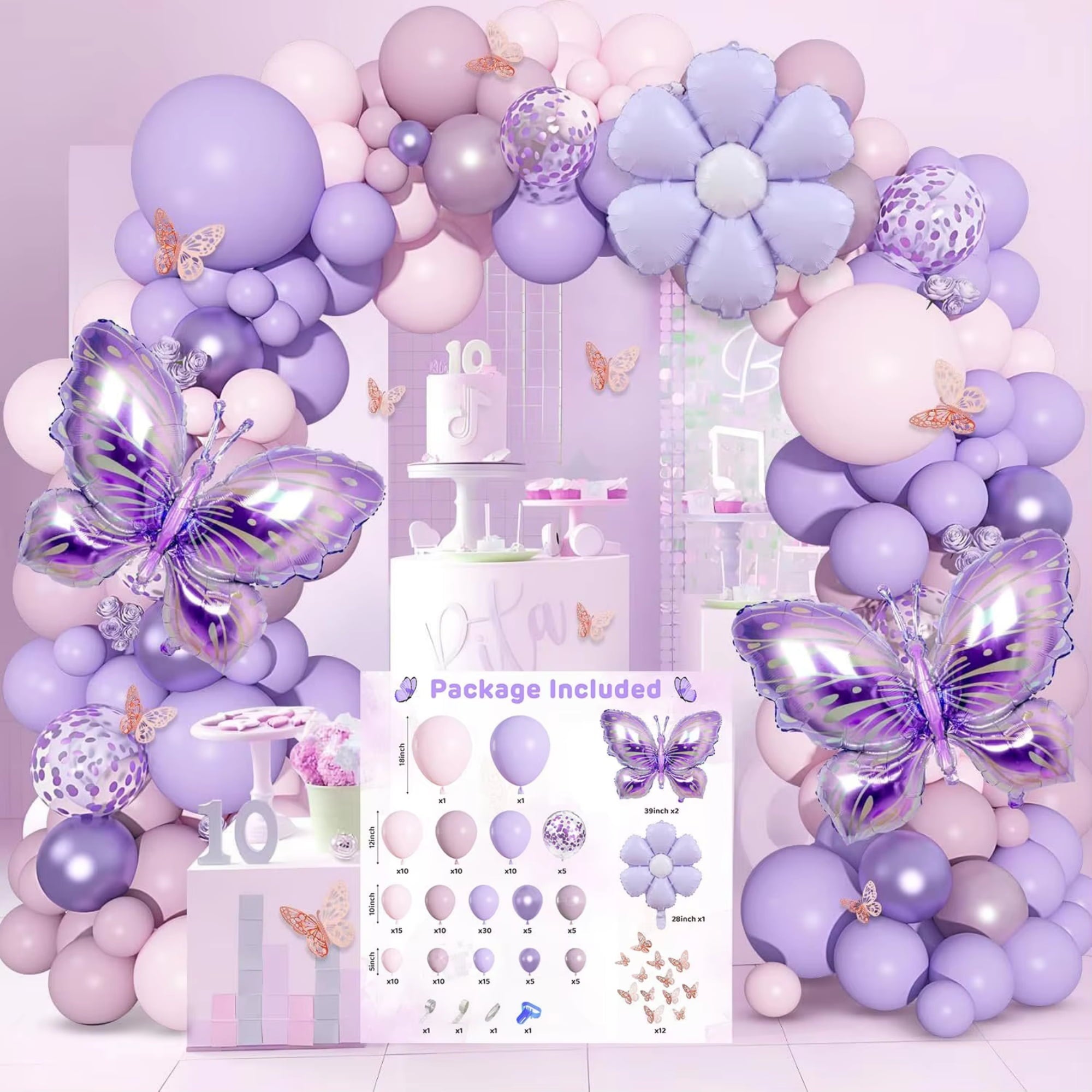 Butterfly Sequin Balloon Arch Kit - Colorful Latex Balloons & Decorative Scraps For Birthday & Anniversary Parties