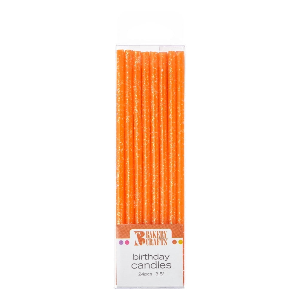 Cake Topper Decor, Candles,Orange Slim Glitter shape Candles39060 (12/PKG)