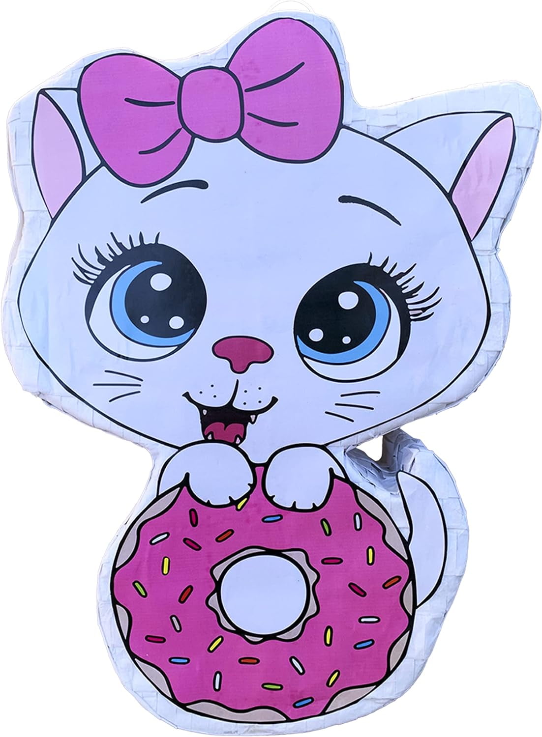 Cat Donut Pinata Bulk Candy Fill Spill Pinatas - Kitty Party Favor Game for Kids Boys Girl Birthday Parties Supplies - Animal Theme Cute Decor School Carnivals Cat Party Event - 16.5 X 12 X 4 In