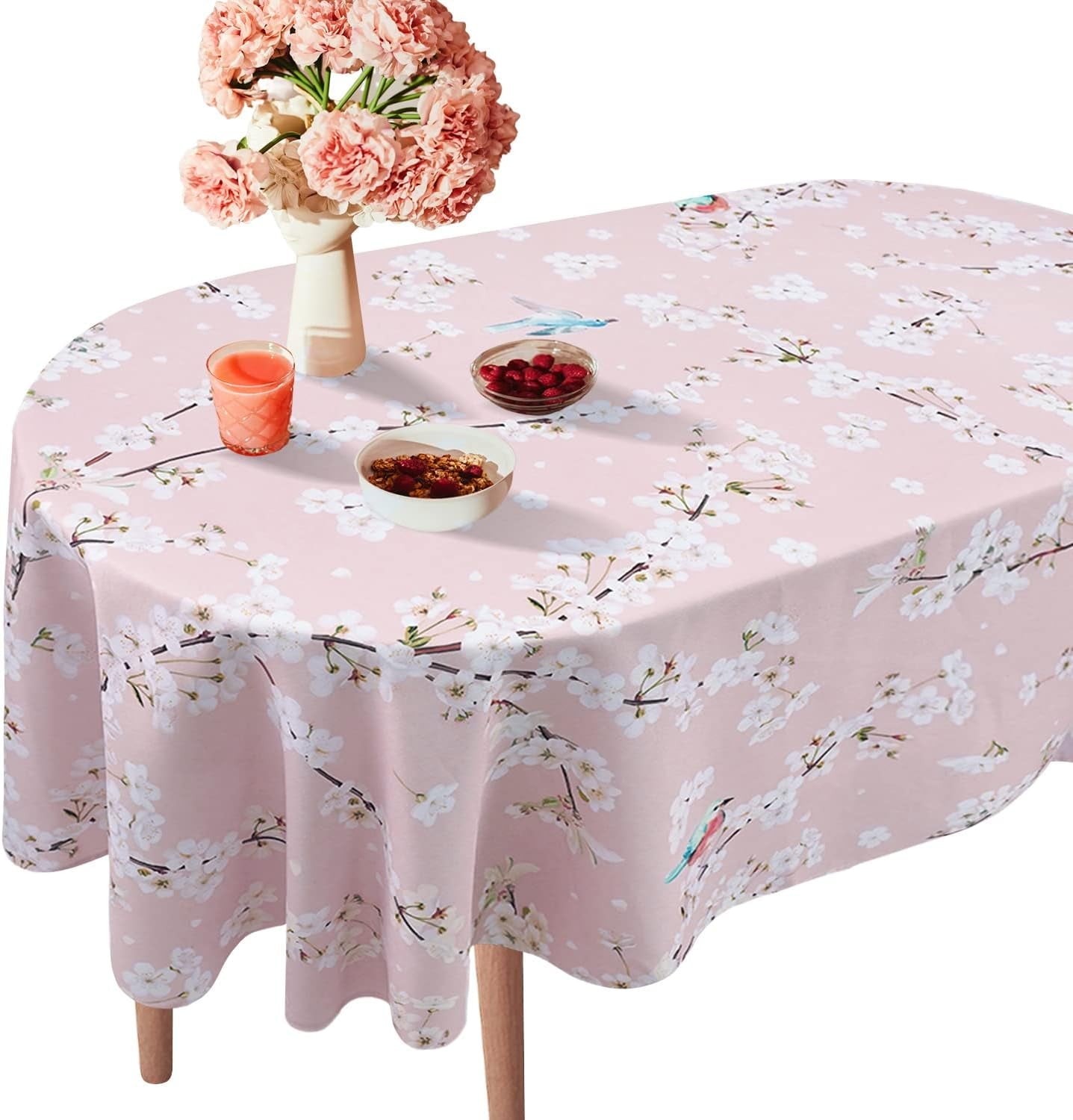 Daisy Floral Oval Tablecloth 60 x 84, Yellow White Floral Spring Tablecloth Table Cover, Elegant Country Table Cloths for Parties, Kitchen Dining Table,Polyester Fabric Flower Tablecloth, Daisy Decor
