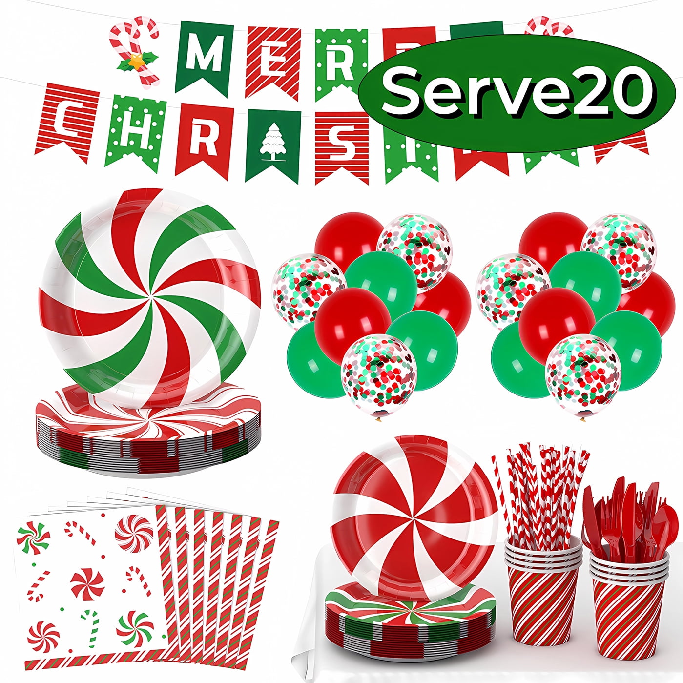 Christmas Paper Plates Dinnerware Santa Clous Christmas Party Supplies Decorations  Kids Disposable Dishes Napkins Tablecloth Serve 24 Design1
