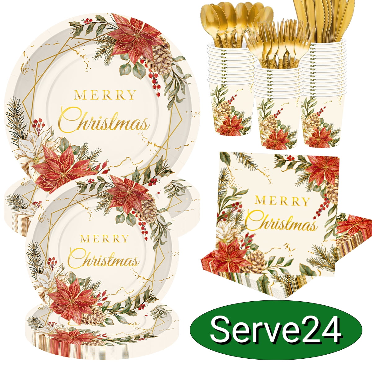 Christmas Paper Plates Dinnerware Santa Clous Christmas Party Supplies Decorations  Kids Disposable Dishes Napkins Tablecloth Serve 24 Design1
