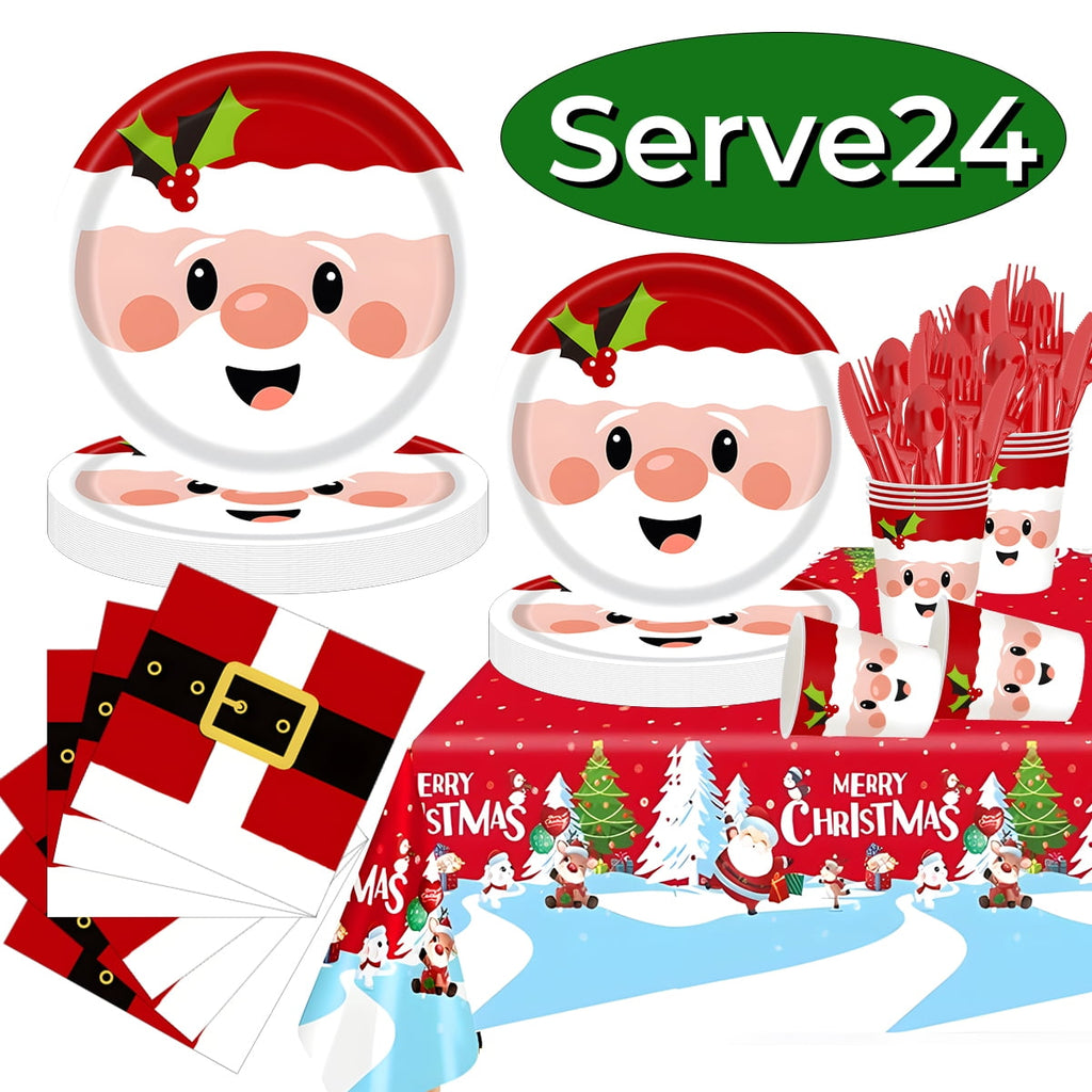Christmas Paper Plates Dinnerware Santa Clous Christmas Party Supplies Decorations  Kids Disposable Dishes Napkins Tablecloth Serve 24 Design1