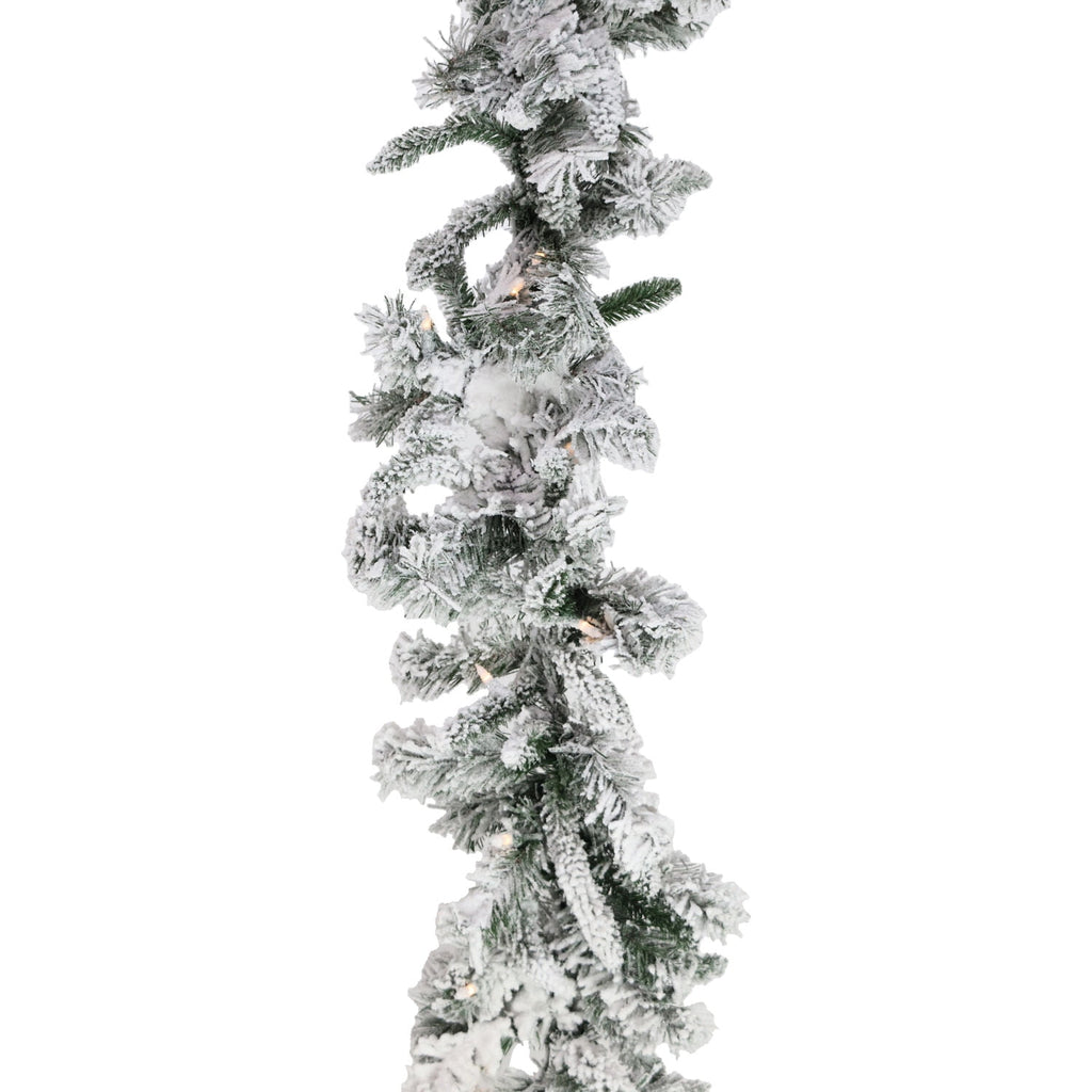 Christmas Time 9-ft. White Pine Snowy Garland with Warm White LED Lights