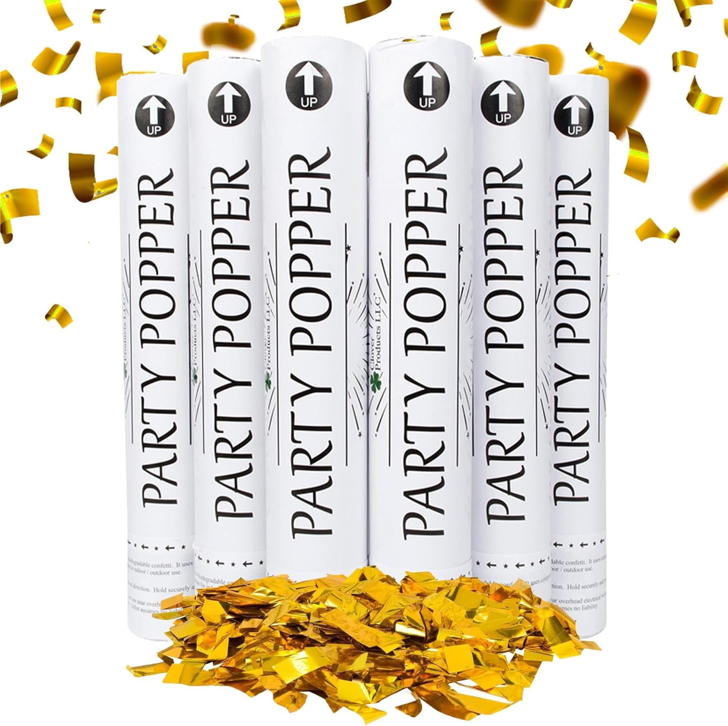 Clover Products Premium Wedding Confetti Cannon – (6 Pack) White Biodegradable Paper Confetti Popper | Launches Confetti 20 – 25 feet | Party Poppers