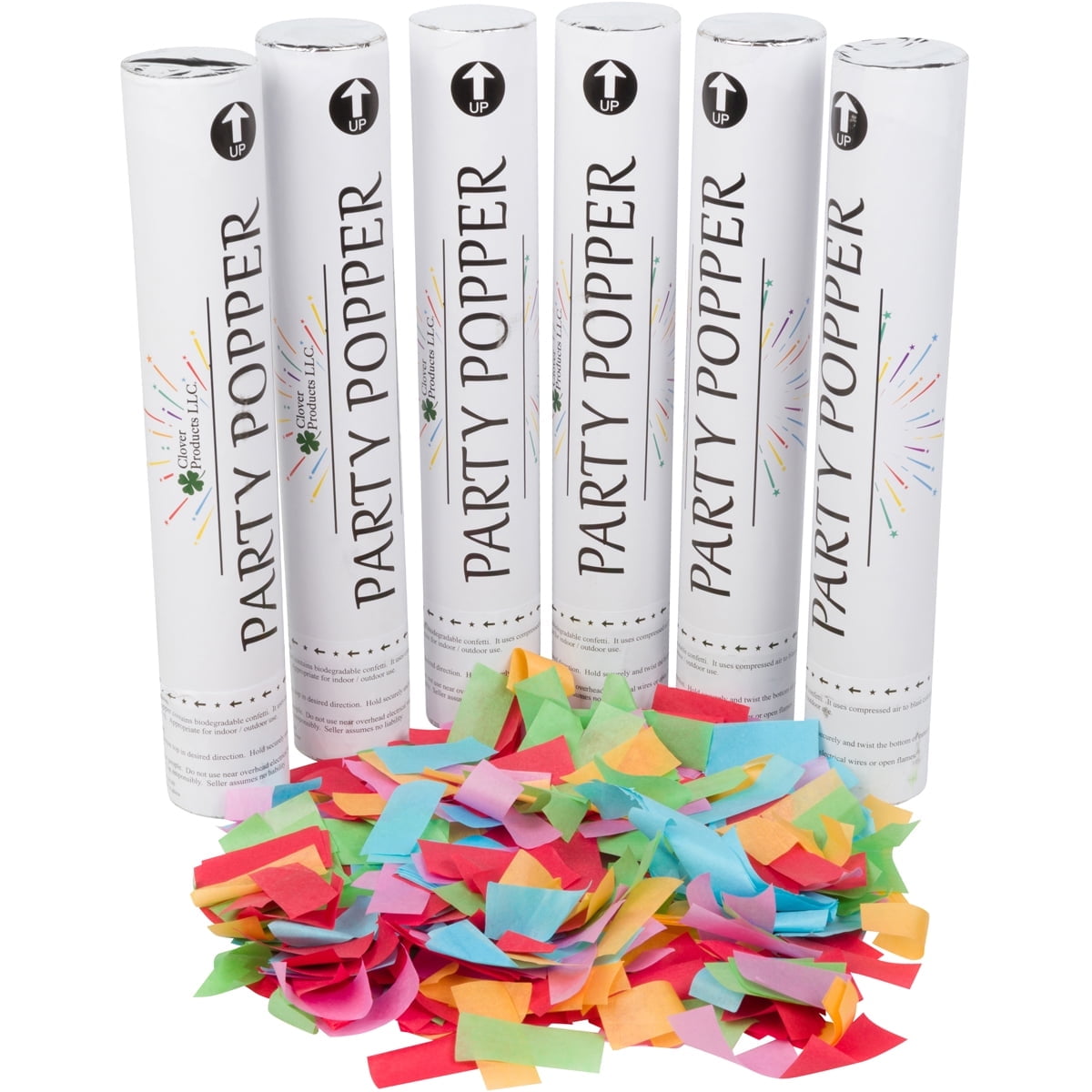 Clover Products Premium Wedding Confetti Cannon – (6 Pack) White Biodegradable Paper Confetti Popper | Launches Confetti 20 – 25 feet | Party Poppers