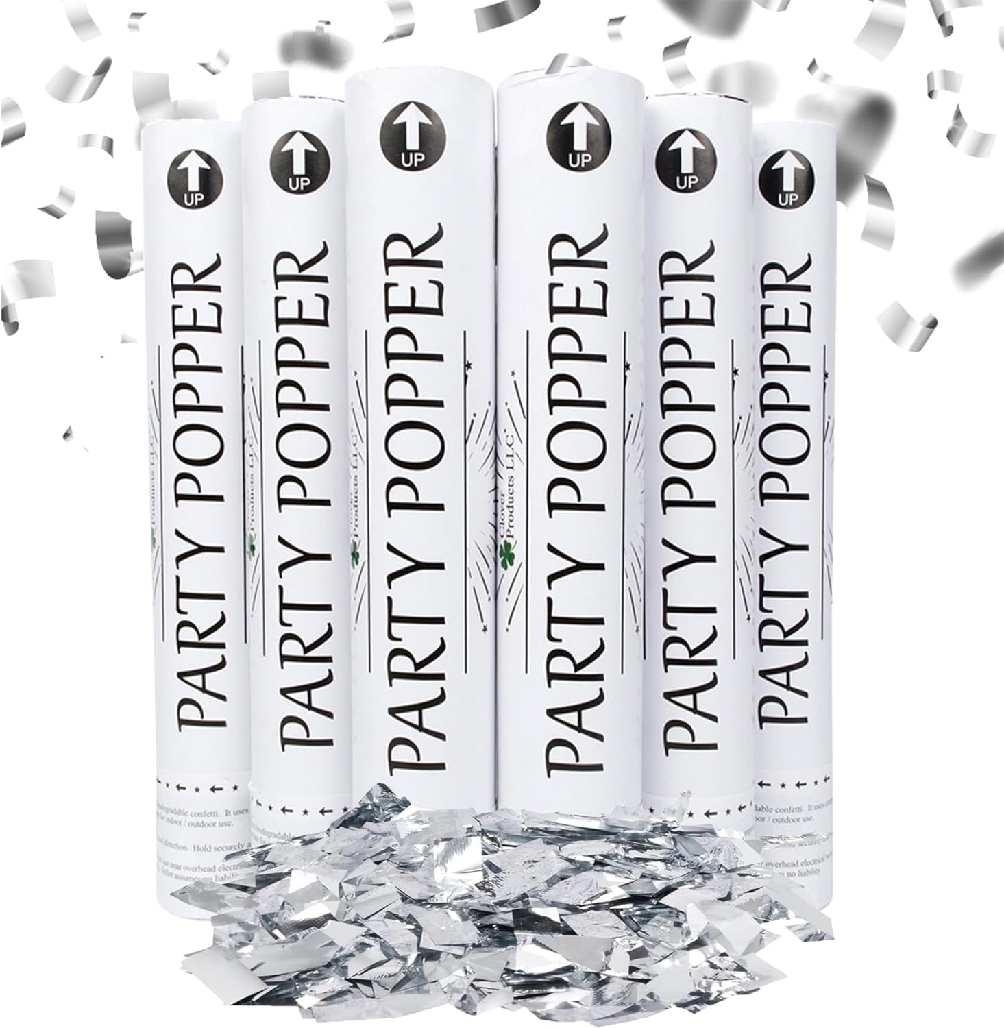 Clover Products Premium Wedding Confetti Cannon – (6 Pack) White Biodegradable Paper Confetti Popper | Launches Confetti 20 – 25 feet | Party Poppers