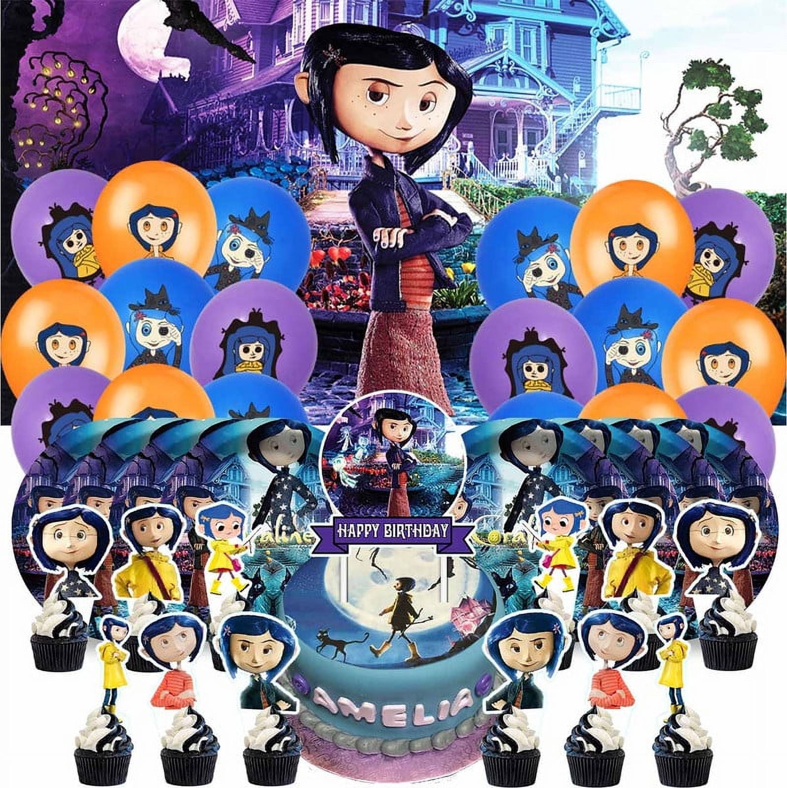 Coraline Birthday Party Supplies Balloons Plates Decoration Cake Topper Decor Tableware Banner Backdrop
