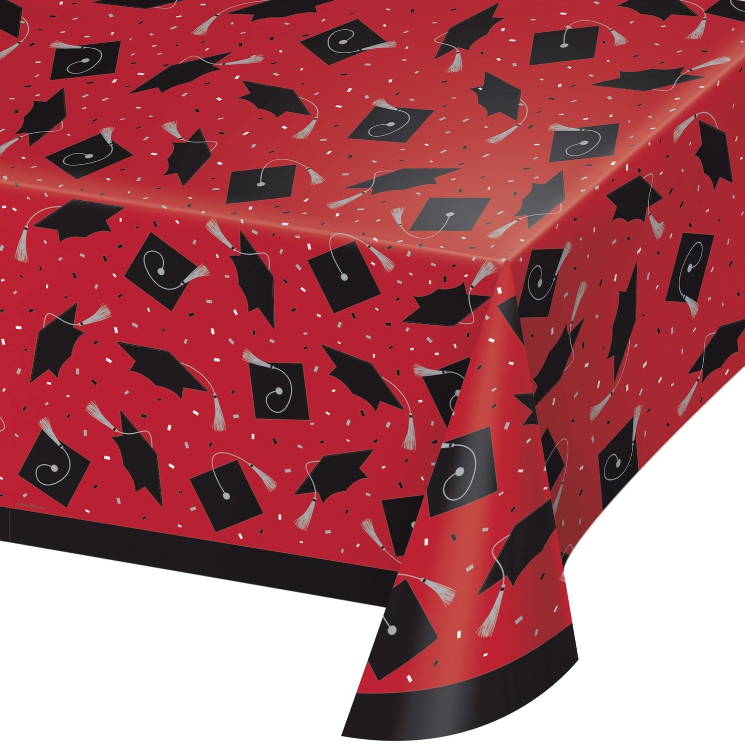 Creative Converting School Spirit Red Graduation Plastic Tablecloths, 3 ct.