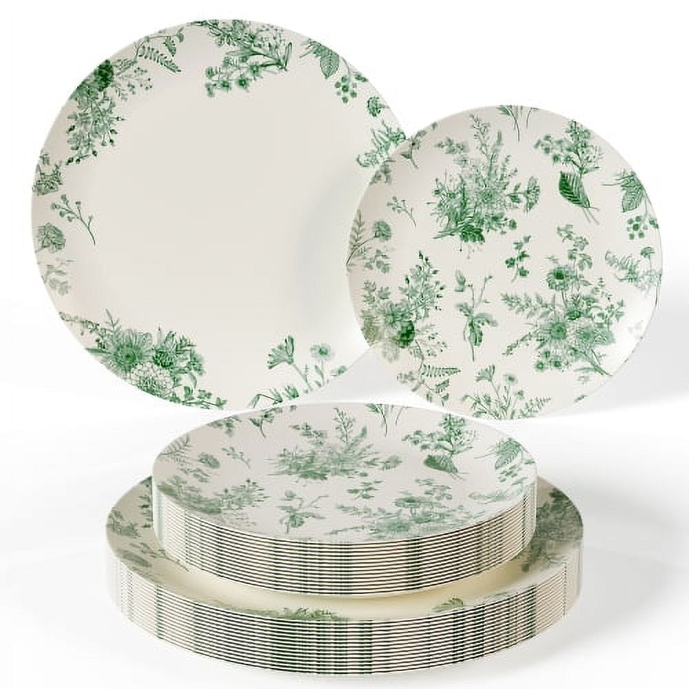 Crown Display 40-Piece Disposable Plates Set - White and Pomegranate Design - 20 Guests