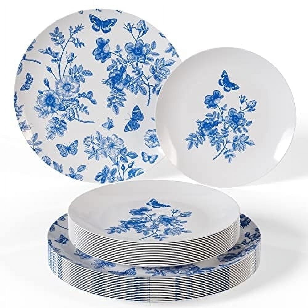 Crown Display 40-Piece Disposable Plates Set - White and Pomegranate Design - 20 Guests