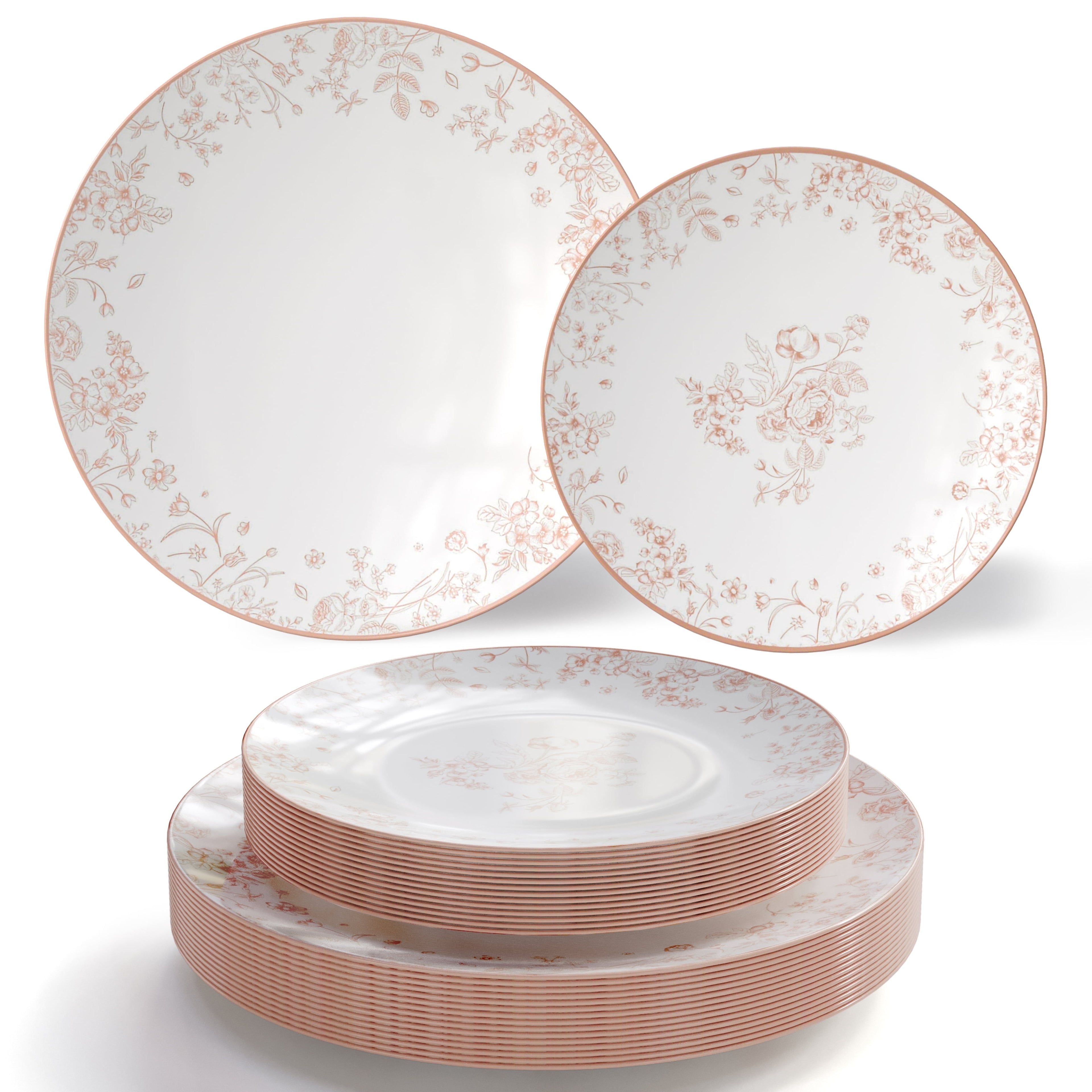 Crown Display 40-Piece Disposable Plates Set - White and Pomegranate Design - 20 Guests