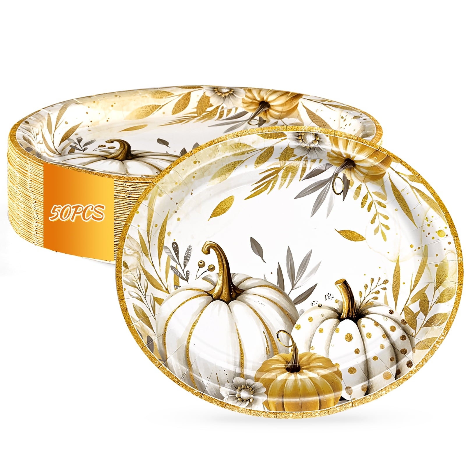 DAZLUTE 50pcs Fall Plates and Dishes, Thanksgiving Disposable Dinnerware for Thanksgiving and Fall Decorations Party Supplies