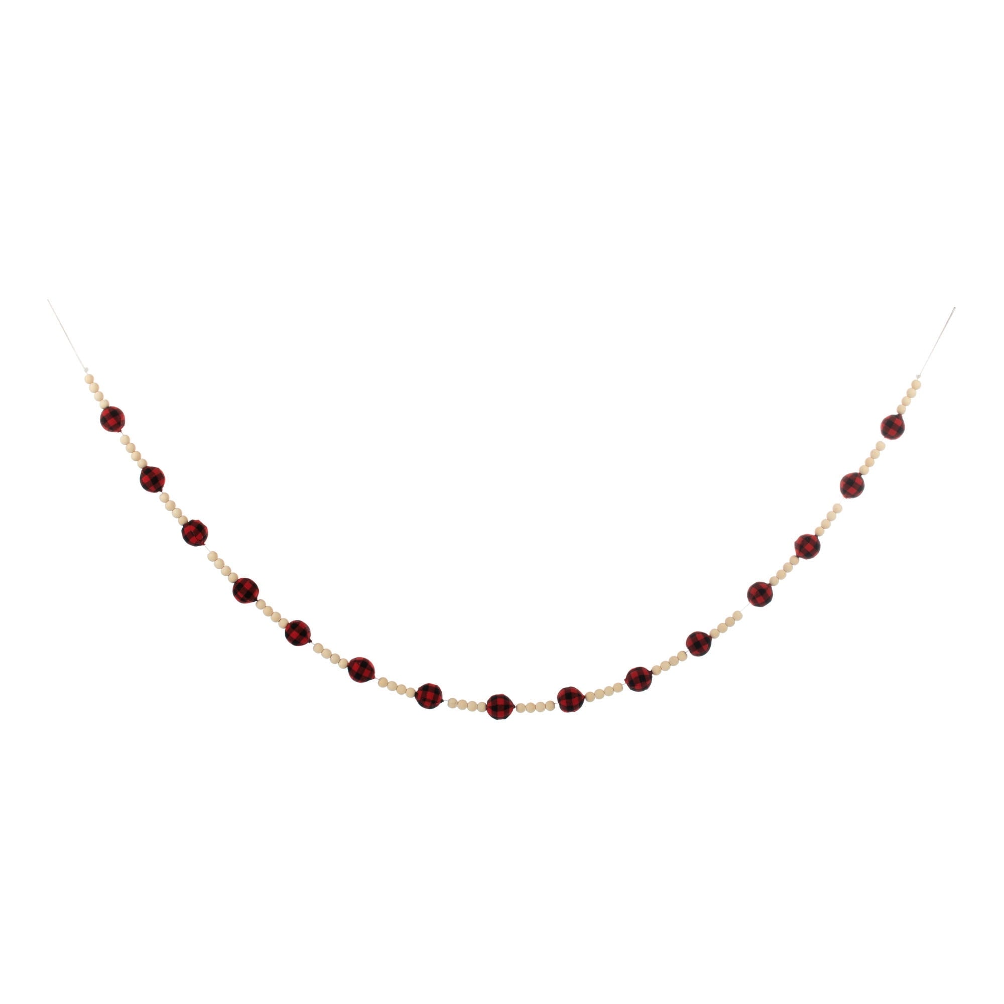 DEMDACO Plaid Red, Green, and Tan 74 Inch Wood Bead Holiday Garland