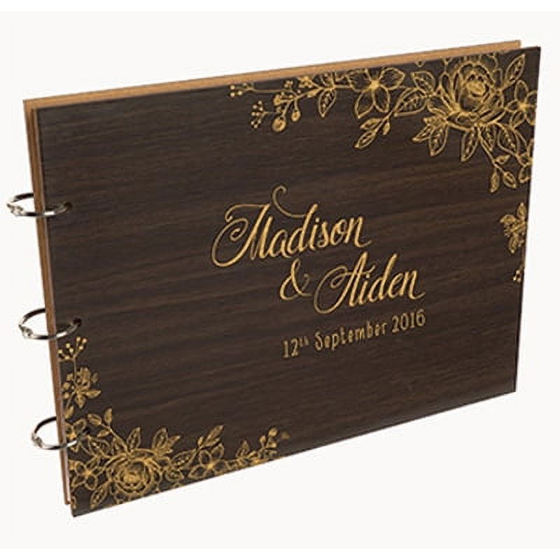 Darling Souvenir Personalized Engraved Laser Cut Wedding Guest Book Wooden Cover Sign-in Book Registry Guestbook Scrapbook-N8