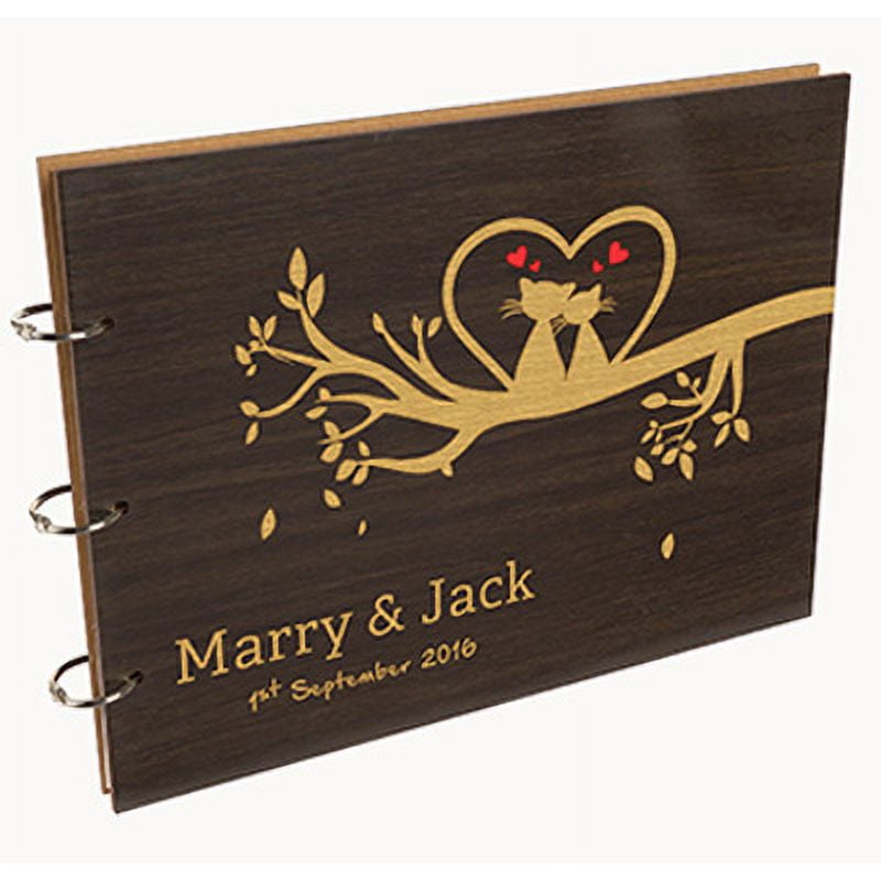 Darling Souvenir Personalized Engraved Laser Cut Wedding Guest Book Wooden Cover Sign-in Book Registry Guestbook Scrapbook-TR