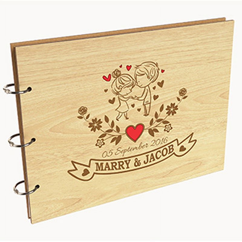 Darling Souvenir Personalized Engraved Laser Cut Wedding Guest Book Wooden Cover Sign-in Book Registry Guestbook Scrapbook-MK