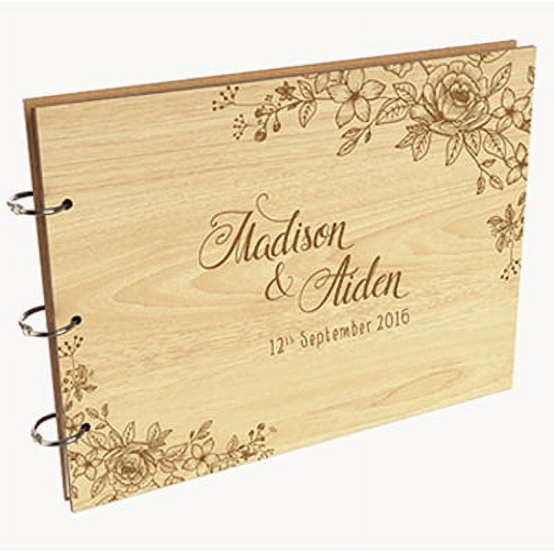 Darling Souvenir Personalized Engraved Laser Cut Wedding Guest Book Wooden Cover Sign-in Book Registry Guestbook Scrapbook-N8